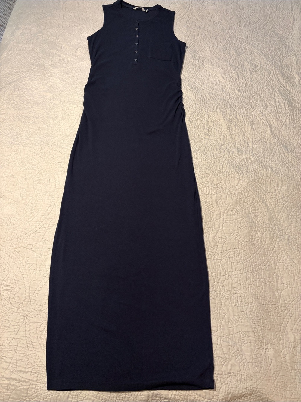 Athleta Navy Sleeveless Maxi Dress with Front Snap Buttons, sz LT